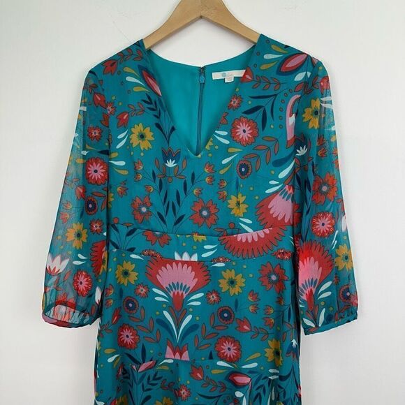 Boden Woman’s Teal Isabelle Feminine Multicolored Red Floral Midi Dress - Picture 10 of 13